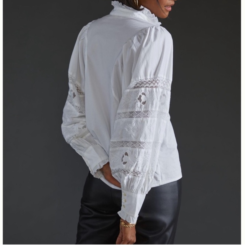 Anthropologie Love The Label Puff-Sleeved Lace Buttondown - Picture 2 of 15